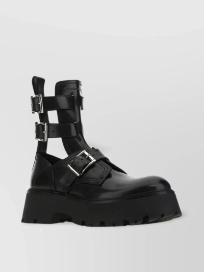Alexander Mcqueen Rave Calfskin Buckle Loafer Boots In Black