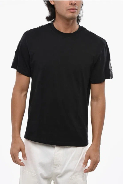 Alexander Mcqueen Solid Color Crew-neck T-shirt With Logoed Band In Black