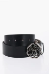 ALEXANDER MCQUEEN SOLID COLOR LEATHER BELT WITH SILVER-TONE BUCKLE 40MM