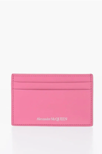 Alexander Mcqueen Solid Color Leather Card Holder In Pink