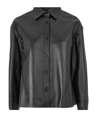 Alexander Mcqueen Solid Color Leather Minimalist Shirt In Black