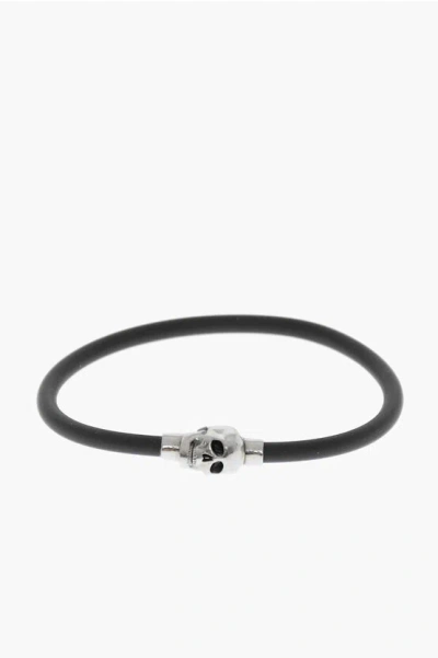 Alexander Mcqueen Solid Color Rubber Bracelet With Magnetic Closure In Black