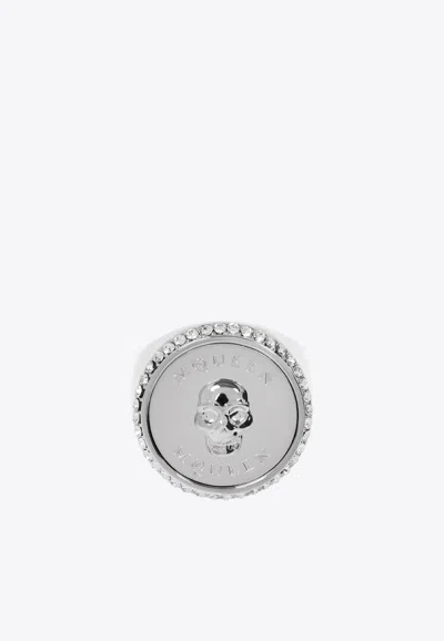 Alexander Mcqueen Sovereign Skull Brass Ring In Silver