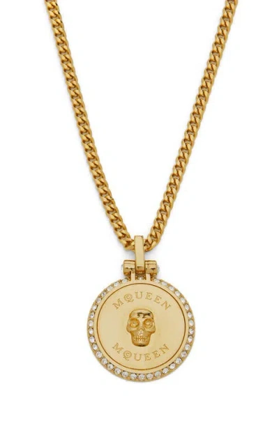 Alexander Mcqueen Sovereign Skull Pendant Necklace In Gold