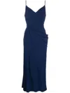 Alexander Mcqueen V-neck Draped Woven Midi Dress In Blue