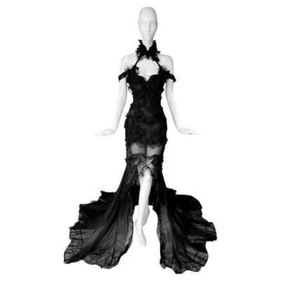 Pre-owned Alexander Mcqueen Spectacular  Runway Gown Black Silk Lace Dress