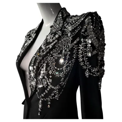 Pre-owned Alexander Mcqueen Spectacular  Ss 2022 Crystal Embellished Jacket Black