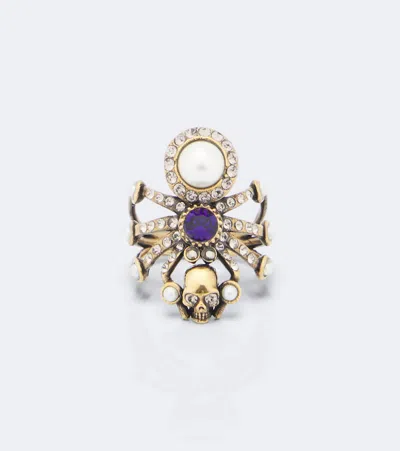 Alexander Mcqueen Spider Embellished Ring In Gold