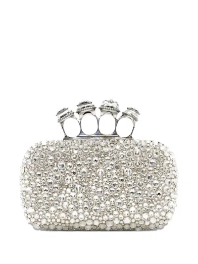 Alexander Mcqueen Spider Knuckle-ring Embellished Clutch In Silver