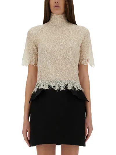 Alexander Mcqueen Spider Web Lace Top In Neutrals