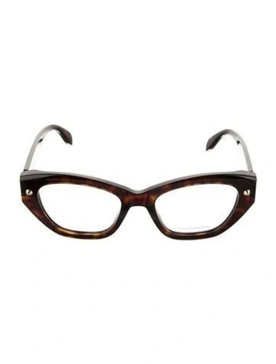Pre-owned Alexander Mcqueen Spike Accents Cat-eye Eyeglasses W/ Tags In Brown