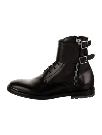 Pre-owned Alexander Mcqueen Spike Accents Leather Combat Boots In Black