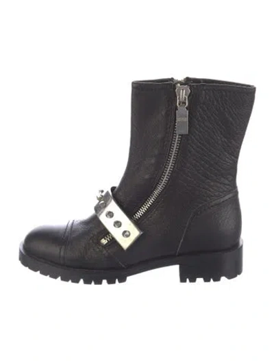 Pre-owned Alexander Mcqueen Spike Accents Leather Moto Boots In Black