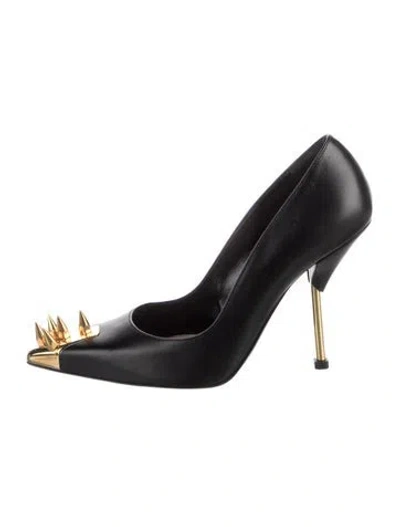 Pre-owned Alexander Mcqueen Spike Accents Leather Pumps In Black
