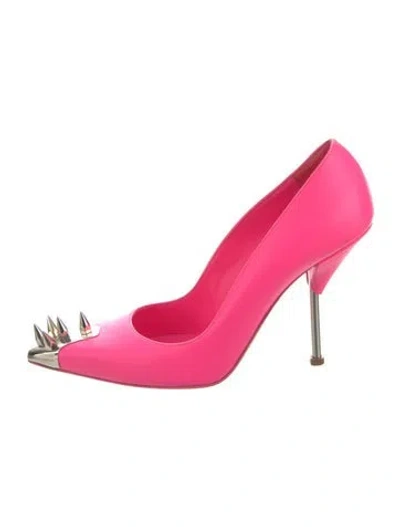 Pre-owned Alexander Mcqueen Spike Accents Leather Pumps In Pink