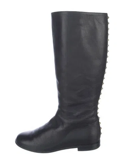 Pre-owned Alexander Mcqueen Spike Accents Leather Riding Boots In Blue
