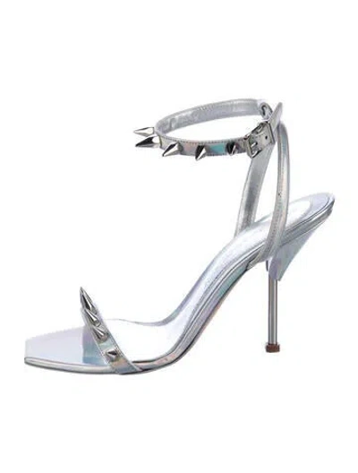 Pre-owned Alexander Mcqueen Spike Accents Leather Sandals In Silver