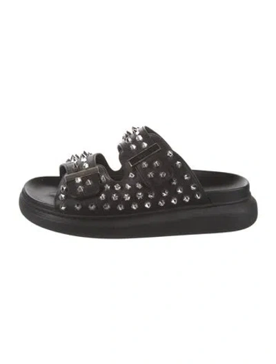 Pre-owned Alexander Mcqueen Spike Accents Leather Slides In Black