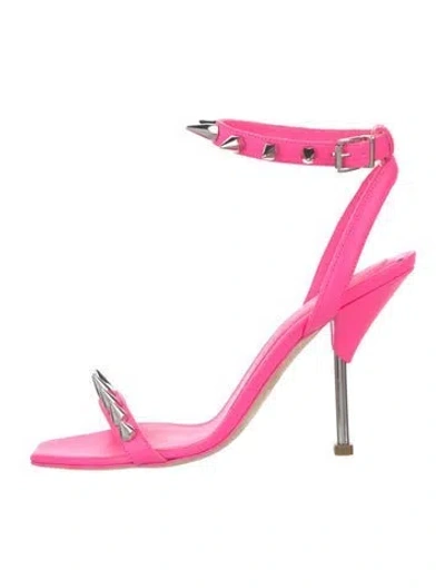 Pre-owned Alexander Mcqueen Spike Accents Leather Slingback Pumps In Pink