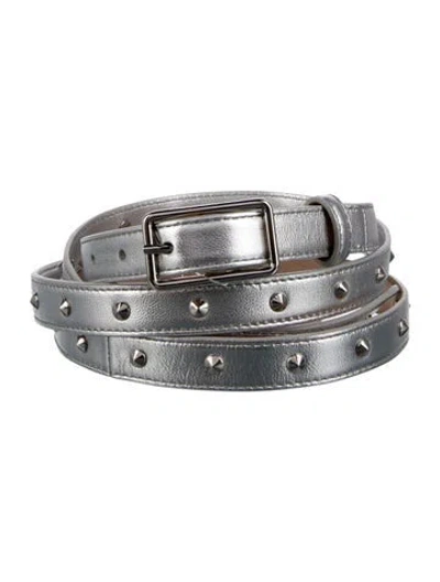 Pre-owned Alexander Mcqueen Spike Accents Skinny Waist Belt In Silver