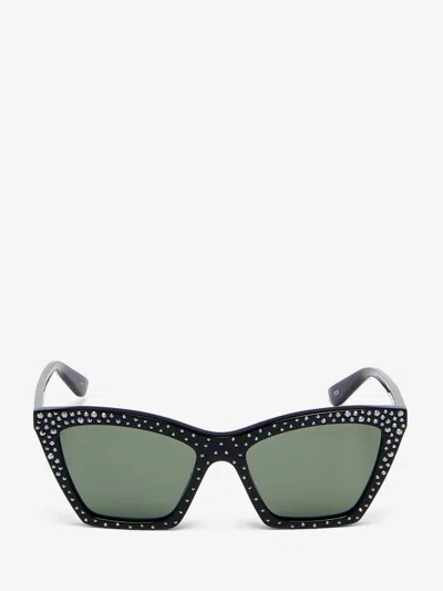 Alexander Mcqueen Spike Geometric Cat-eye Sunglasses With Crystals In Black