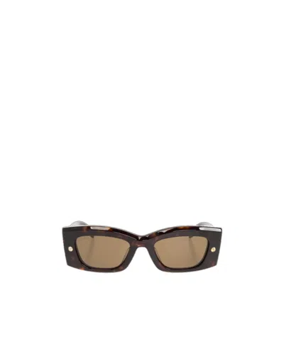 Alexander Mcqueen Spike Studs Rectangular-frame Sunglasses In Brown