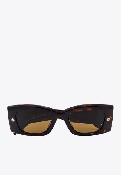 Alexander Mcqueen Spike Studs Rectangular Sunglasses In Brown