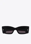 Alexander Mcqueen Spike Studs Rectangular Sunglasses In Gray