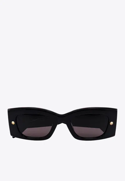 Alexander Mcqueen Spike Studs Rectangular Sunglasses In Gray