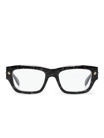 Alexander Mcqueen Spike Studs Wayfarer Glasses In Black