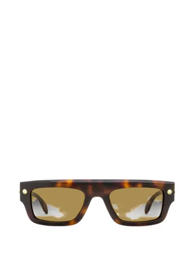 Alexander Mcqueen Spike-stud Rectangle-frame Sunglasses In Brown