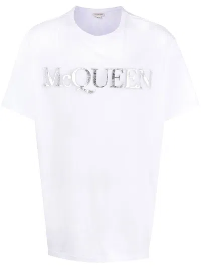 Alexander Mcqueen Spray Crew T-shirt For Men In White In White/silver