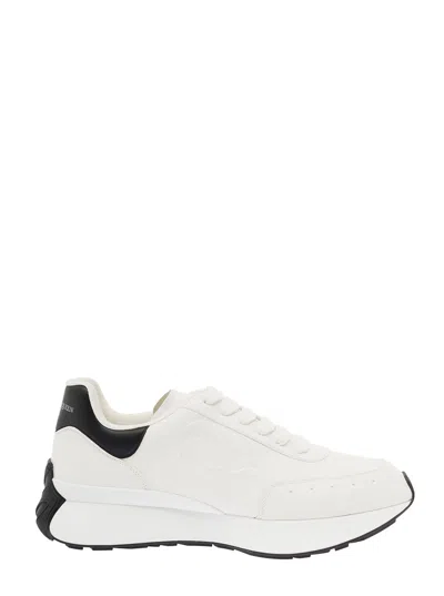 ALEXANDER MCQUEEN SPRINT RUNNER WHITE LOW TOP SNEAKERS WITH LOGO DETAIL IN LEATHER MAN
