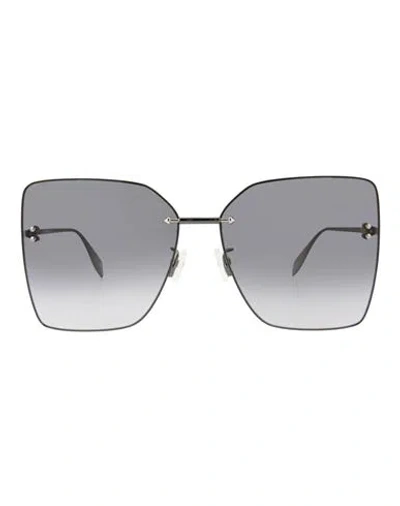 Alexander Mcqueen Square-frame Metal Sunglasses Woman Sunglasses Grey Size 63 Metal In Ruthenium