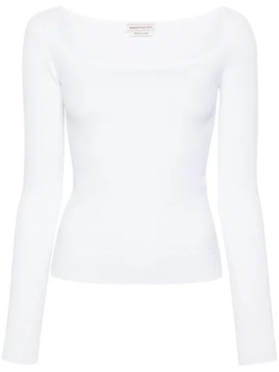 Alexander Mcqueen Square-neck Fine-knit Top In 白色