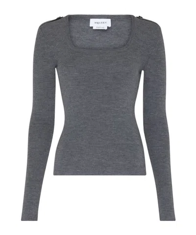 Alexander Mcqueen Square Neck Top In Grey