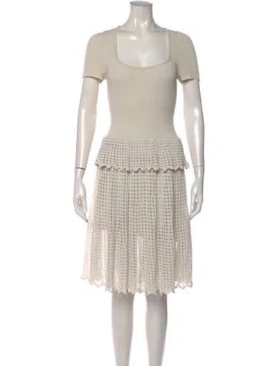 Pre-owned Alexander Mcqueen Square Neckline Knee-length Dress In White