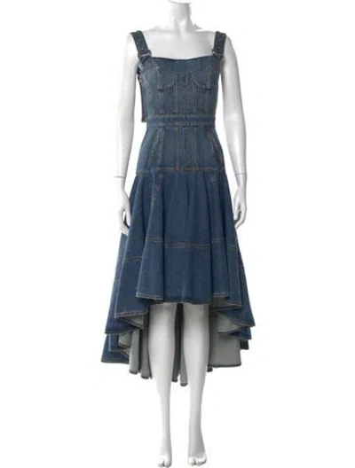 Pre-owned Alexander Mcqueen Square Neckline Long Dress In Blue