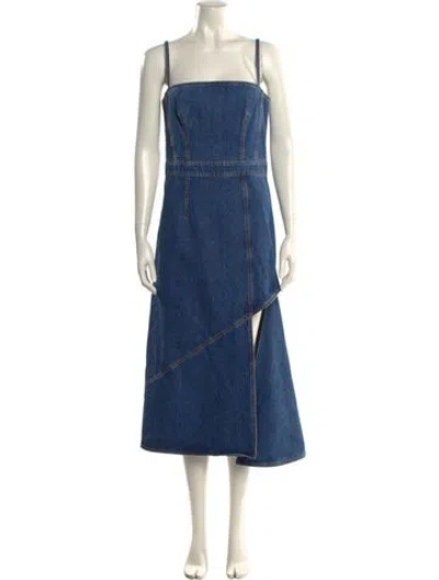 Pre-owned Alexander Mcqueen Square Neckline Long Dress In Blue