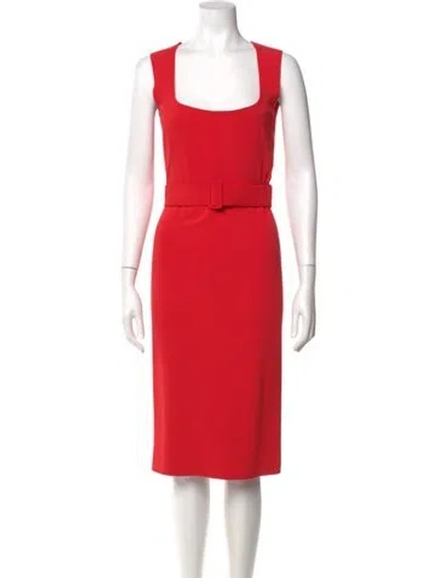 Pre-owned Alexander Mcqueen Square Neckline Midi Length Dress In Red