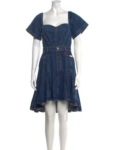 Pre-owned Alexander Mcqueen Square Neckline Mini Dress W/ Tags In Blue