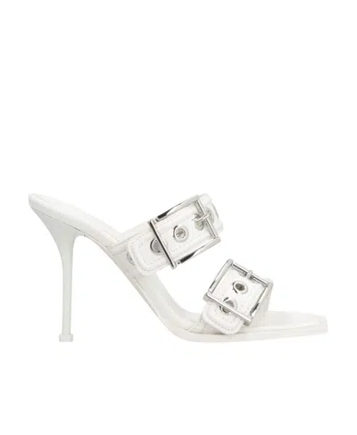 Alexander Mcqueen Square Toe Buckled Sandals In White