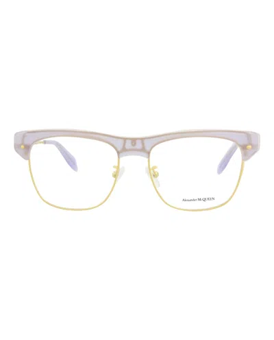 Pre-owned Alexander Mcqueen Squareframe Acetate Optical Frames In Violet Gold Transparent (am0237o/30008072/005)