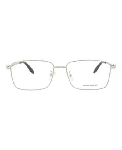 Pre-owned Alexander Mcqueen Squareframe Metal Optical Frames In Silver Silver Transparent (am0278o/30009379/003)