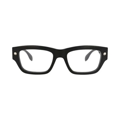 Pre-owned Alexander Mcqueen Square-frame Recycled Acetate Optical Frames 'black/transparent' | Men's Size Ones