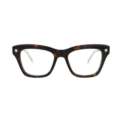 Pre-owned Alexander Mcqueen Square-frame Recycled Acetate Optical Frames 'havana/gold/transparent' | Brown | W