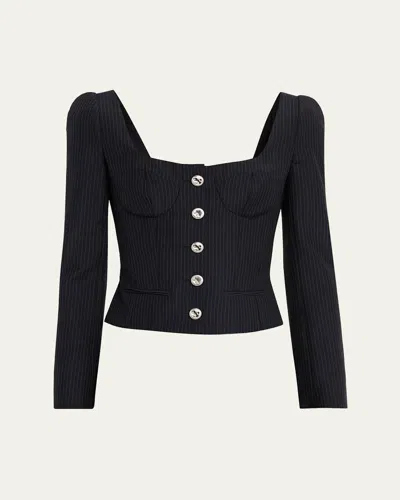 Alexander Mcqueen Square-neck Pinstripe Bustier Jacket In Blue
