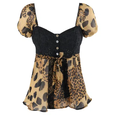 Pre-owned Alexander Mcqueen S/s 1996 “the Hunger” Black Eyelet Leopard Chiffon Blouse Top