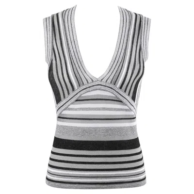 Pre-owned Alexander Mcqueen S/s 1996 “the Hunger” Metallic Striped V-neck Knit Tank Top In Gray
