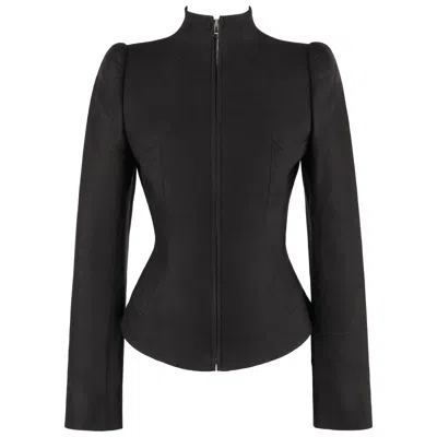 Pre-owned Alexander Mcqueen S/s 2000 "eye" Brown Zip-up Mock Neck Wool Silk Fitted Jacket